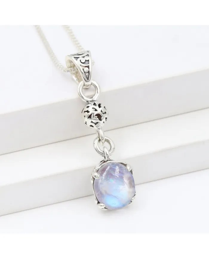 Rainbow Moonstone Pendant – 925 Sterling Silver Charm Jewelry