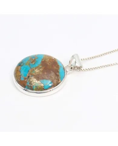 Boulder Turquoise Round Pendant – 925 Sterling Silver Handmade Jewelry