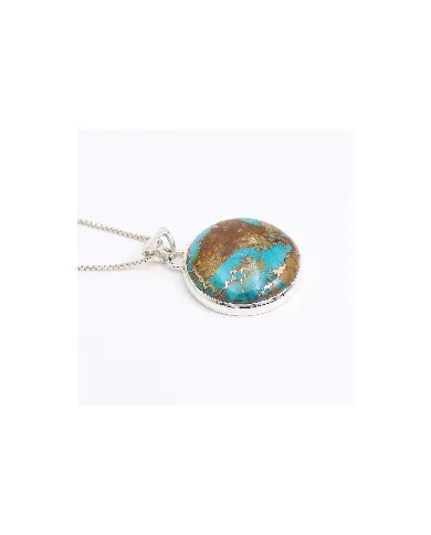 Boulder Turquoise Round Pendant – 925 Sterling Silver Handmade Jewelry
