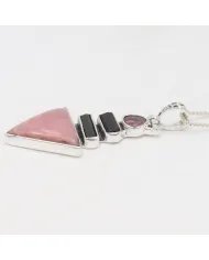 Natural Pink Opal & Tourmaline Pendant – Handmade 925 Silver Jewelry