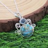 Blue Copper Turquoise Necklaces, Silver Pendant, Unique Design Pendant, Round Gemstone Pendant, Sky Blue Topaz Necklaces for Her