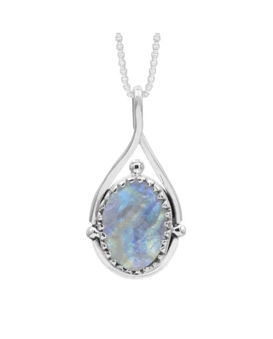 Rainbow Moonstone Pendant Necklace 925 Sterling Silver Healing Crystal