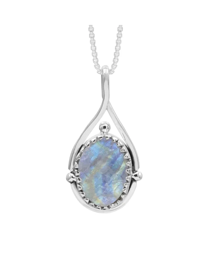 Rainbow Moonstone Pendant Necklace 925 Sterling Silver Healing Crystal