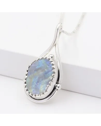 Rainbow Moonstone Pendant Necklace 925 Sterling Silver Healing Crystal
