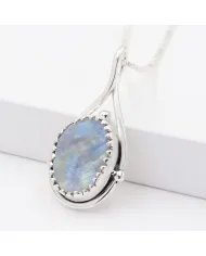 Rainbow Moonstone Pendant Necklace 925 Sterling Silver Healing Crystal