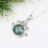 Blue Copper Turquoise Necklaces, Silver Pendant, Unique Design Pendant, Round Gemstone Pendant, Sky Blue Topaz Necklaces for Her