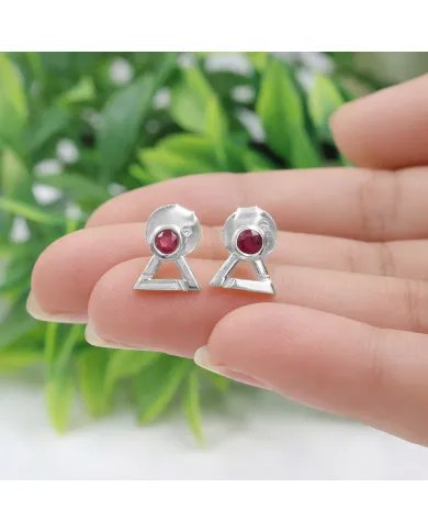 Natural Ruby Studs - 925 Sterling Silver Round Shape Gemstone Jewelry