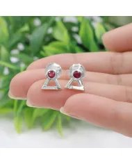 Natural Ruby Studs - 925 Sterling Silver Round Shape Gemstone Jewelry