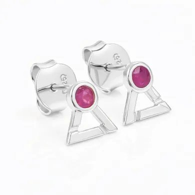 Natural Ruby Studs - 925 Sterling Silver Round Shape Gemstone Jewelry