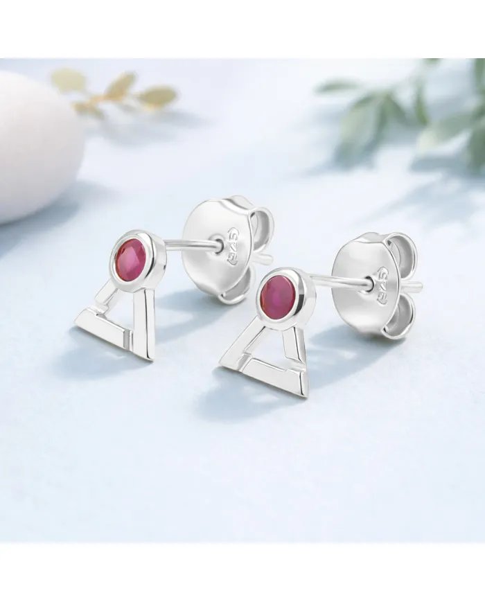 Natural Ruby Studs - 925 Sterling Silver Round Shape Gemstone Jewelry