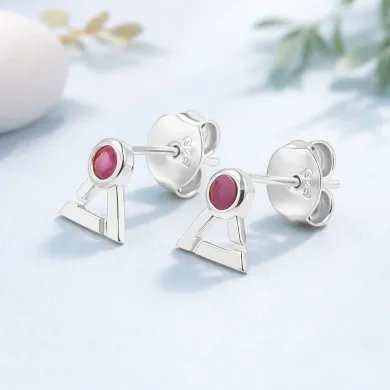 Natural Ruby Studs - 925 Sterling Silver Round Shape Gemstone Jewelry
