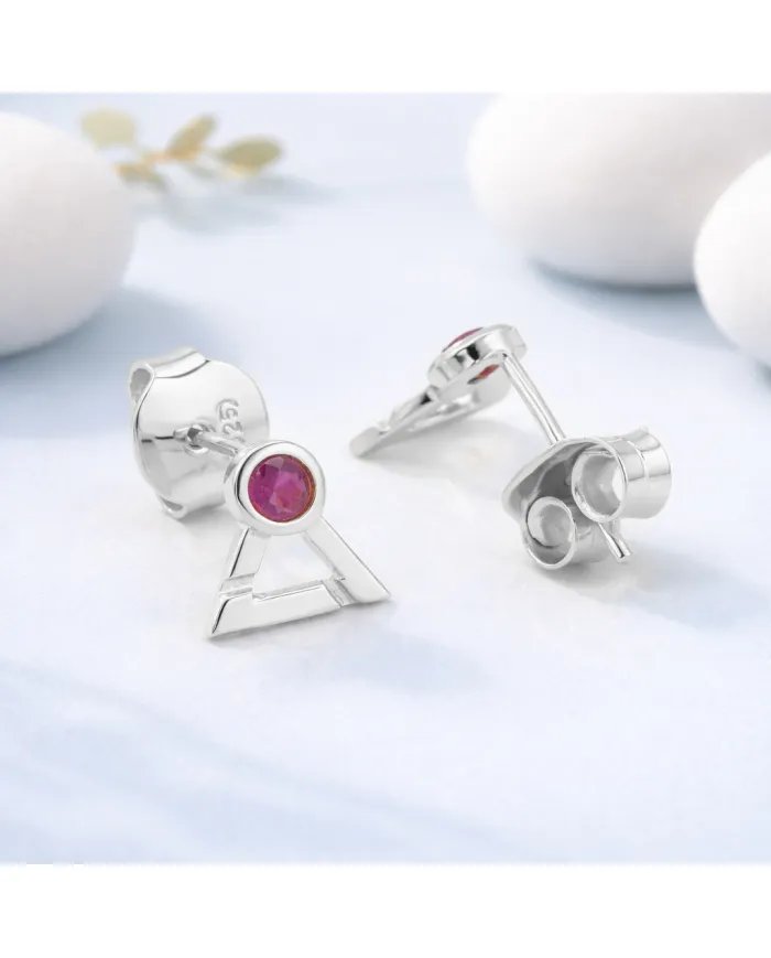 Natural Ruby Studs - 925 Sterling Silver Round Shape Gemstone Jewelry