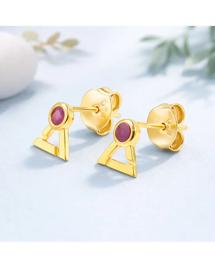 Natural Ruby Studs - Gold Plated 925 Sterling Silver Round Gemstone Jewelry