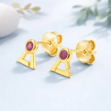 Natural Ruby Studs - Gold Plated 925 Sterling Silver Round Gemstone Jewelry
