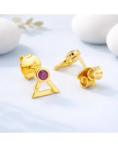 Natural Ruby Studs - Gold Plated 925 Sterling Silver Round Gemstone Jewelry