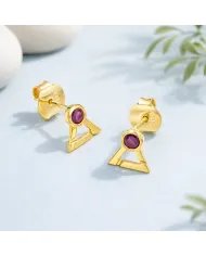 Natural Ruby Studs - Gold Plated 925 Sterling Silver Round Gemstone Jewelry