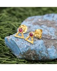 Natural Ruby Studs - Gold Plated 925 Sterling Silver Round Gemstone Jewelry