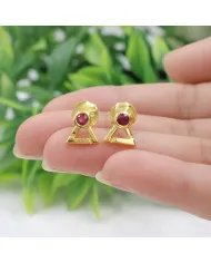 Natural Ruby Studs - Gold Plated 925 Sterling Silver Round Gemstone Jewelry