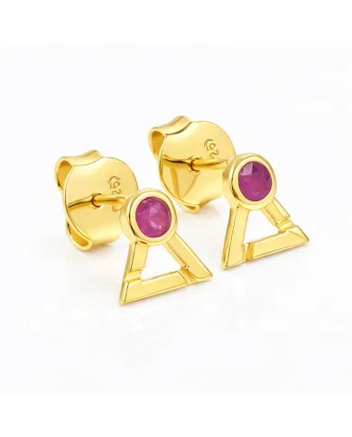 Natural Ruby Studs - Gold Plated 925 Sterling Silver Round Gemstone Jewelry
