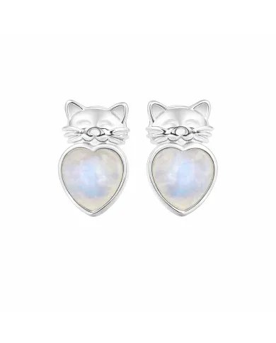 Rainbow Moonstone Heart Studs – 925 Sterling Silver Cute Kitty Jewelry
