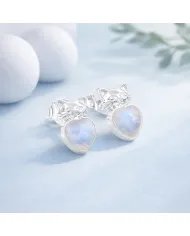 Rainbow Moonstone Heart Studs – 925 Sterling Silver Cute Kitty Jewelry