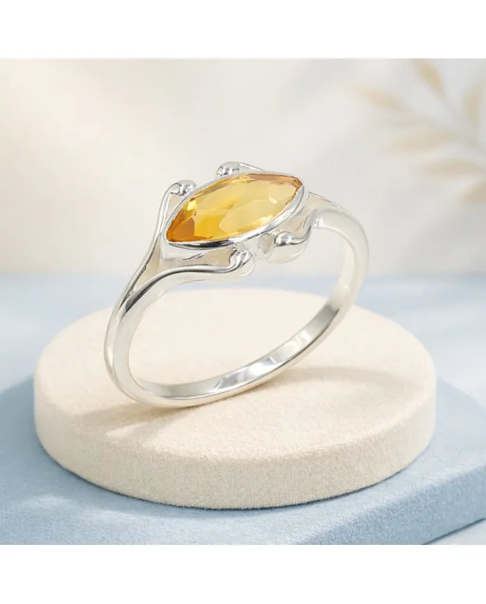 Citrine Marquise Cut Ring - 925 Sterling Silver Handmade Unique Jewelry
