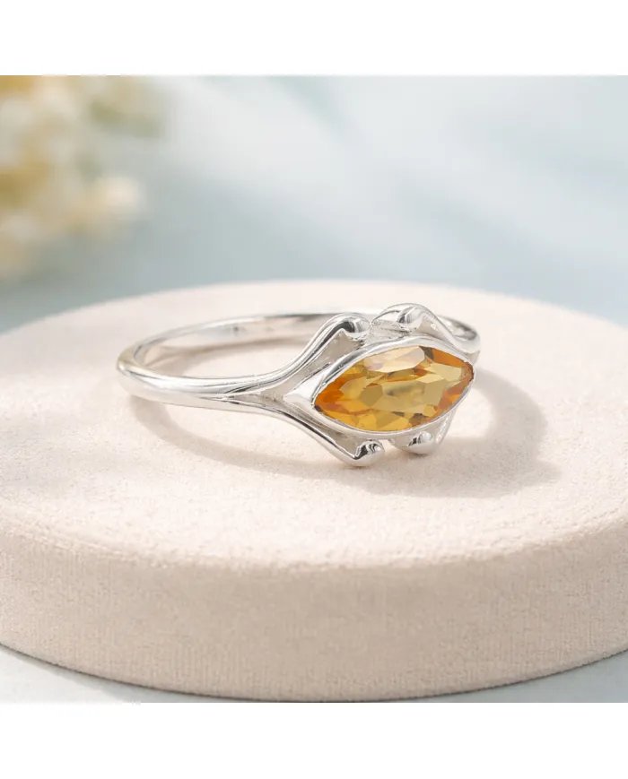 Citrine Marquise Cut Ring - 925 Sterling Silver Handmade Unique Jewelry