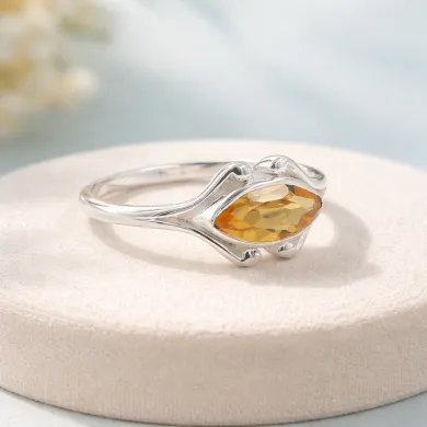 Citrine Marquise Cut Ring - 925 Sterling Silver Handmade Unique Jewelry