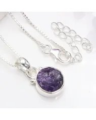 Raw Amethyst Pendant - 925 Sterling Silver Handmade Versatile Jewelry