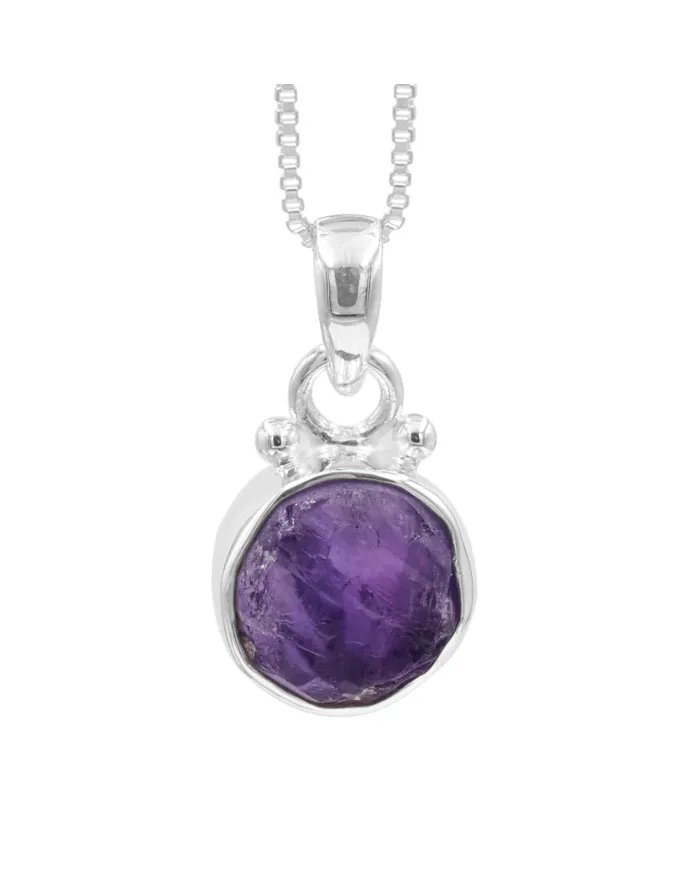 Raw Amethyst Pendant - 925 Sterling Silver Handmade Versatile Jewelry