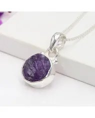 Raw Amethyst Pendant - 925 Sterling Silver Handmade Versatile Jewelry