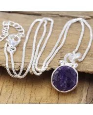 Raw Amethyst Pendant - 925 Sterling Silver Handmade Versatile Jewelry