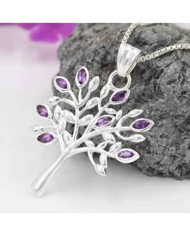 Tree of Life Amethyst Pendant – Handmade 925 Sterling Silver Jewelry
