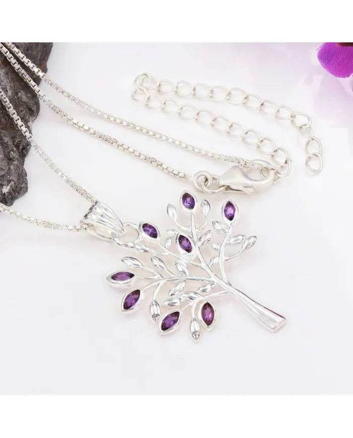 Tree of Life Amethyst Pendant – Handmade 925 Sterling Silver Jewelry