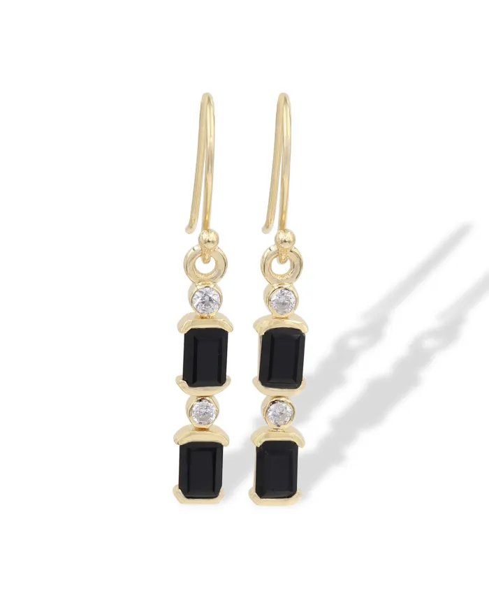Black Onyx & Swarovski Crystal Earrings - Gold Plated 925 Silver Jewelry