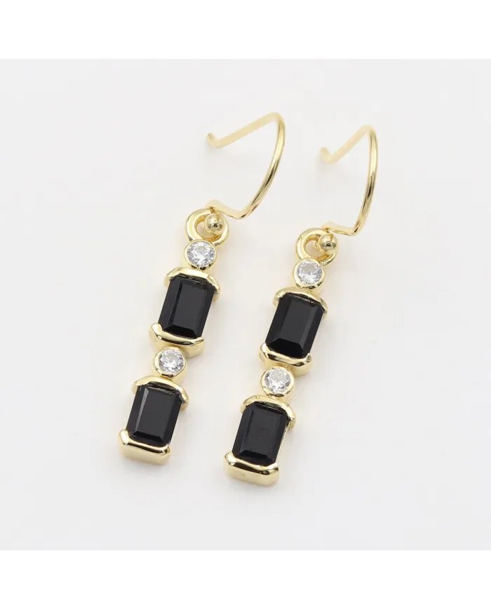 Black Onyx & Swarovski Crystal Earrings - Gold Plated 925 Silver Jewelry