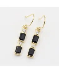 Black Onyx & Swarovski Crystal Earrings - Gold Plated 925 Silver Jewelry