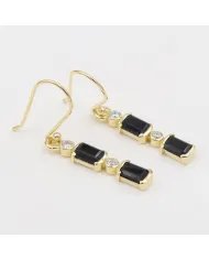 Black Onyx & Swarovski Crystal Earrings - Gold Plated 925 Silver Jewelry