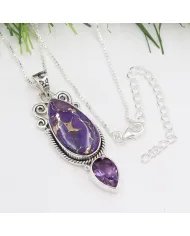 Turquoise & Amethyst Pendant - 925 Sterling Silver Gemstone Jewelry