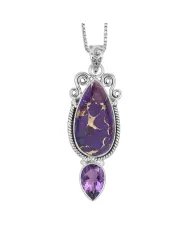 Turquoise & Amethyst Pendant - 925 Sterling Silver Gemstone Jewelry