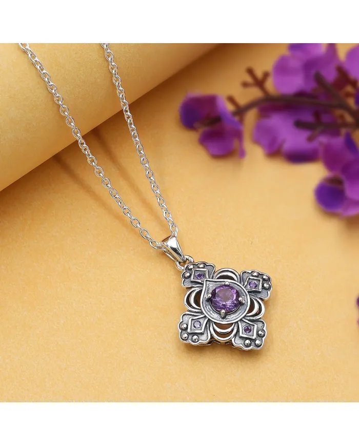 Amethyst Gemstone Handmade Sterling Silver Pendant Statement Necklace