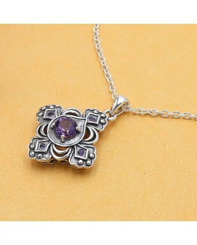 Amethyst Gemstone Handmade Sterling Silver Pendant Statement Necklace