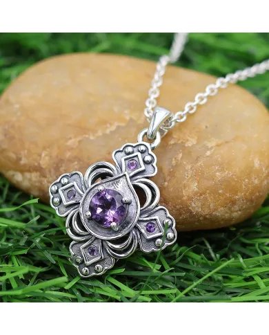 Amethyst Gemstone Handmade Sterling Silver Pendant Statement Necklace