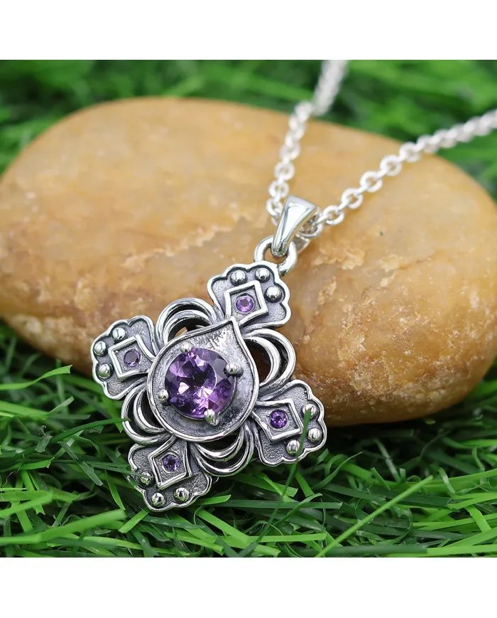Amethyst Gemstone Handmade Sterling Silver Pendant Statement Necklace