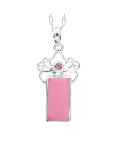 Pink Opal & Tourmaline Pendant Necklace - 925 Sterling Silver Jewelry
