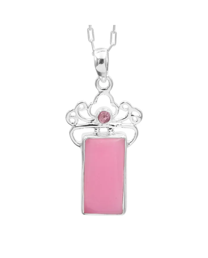 Pink Opal & Tourmaline Pendant Necklace - 925 Sterling Silver Jewelry