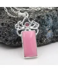 Pink Opal & Tourmaline Pendant - 925 Sterling Silver Baguette Style