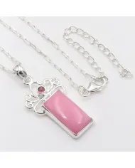 Pink Opal & Tourmaline Pendant - 925 Sterling Silver Baguette Style