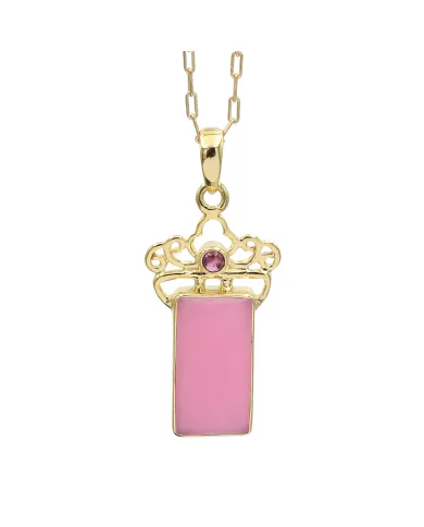 18K Gold Plated Pink Opal & Tourmaline Pendant Necklace for Her