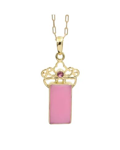 Pink Opal & Tourmaline Pendant - Gold Plated 925 Silver Baguette Style